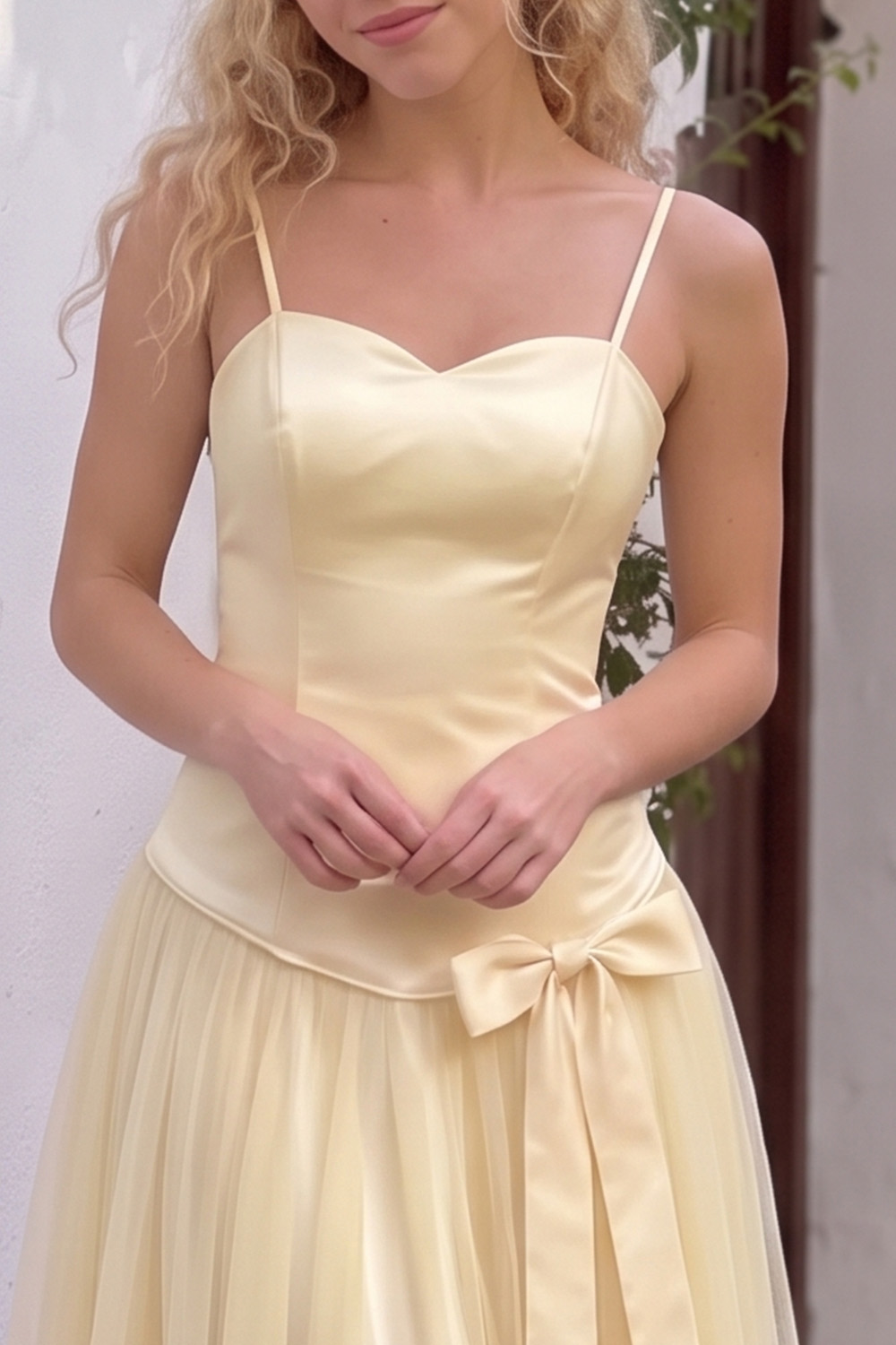 Daffodil A-Line Sweetheart Long Prom Dress with Bow