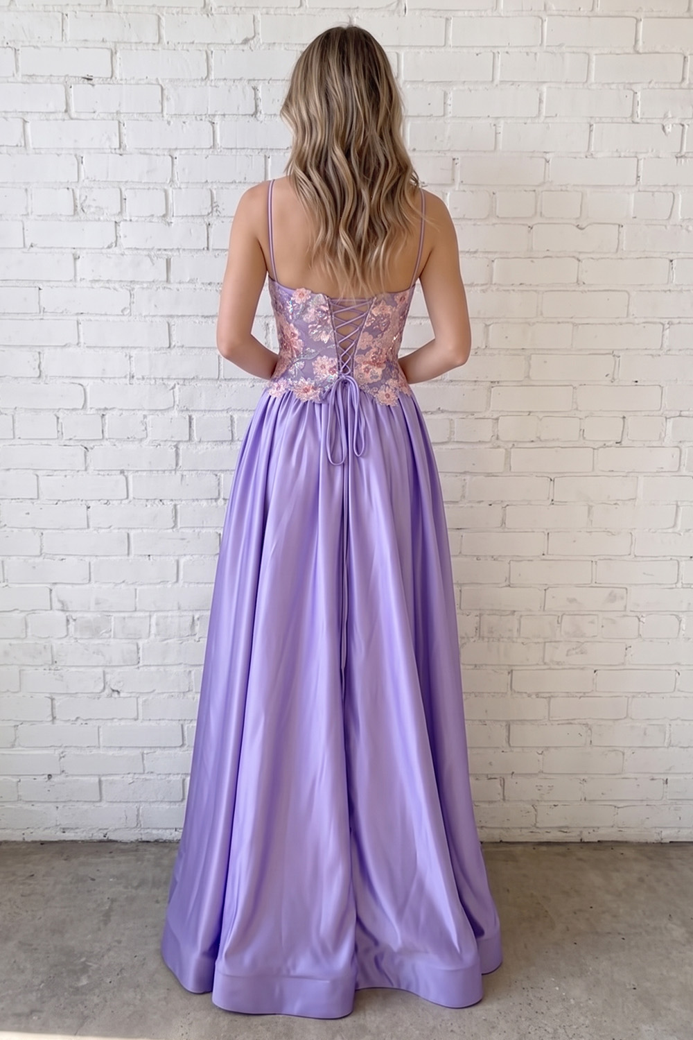 Appliqued Lilac A-Line Strapless Long Prom Dress with Slit