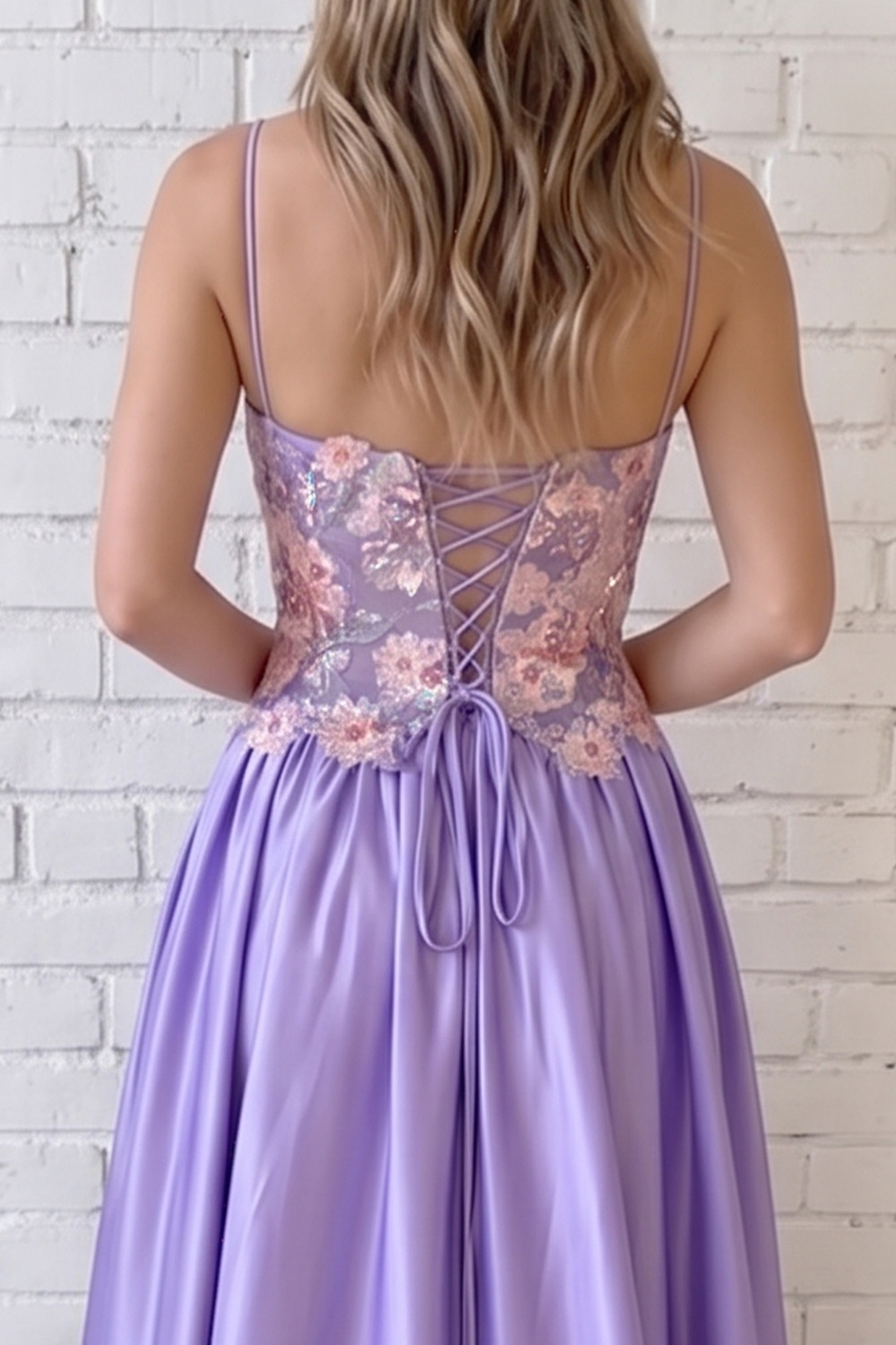 Appliqued Lilac A-Line Strapless Long Prom Dress with Slit