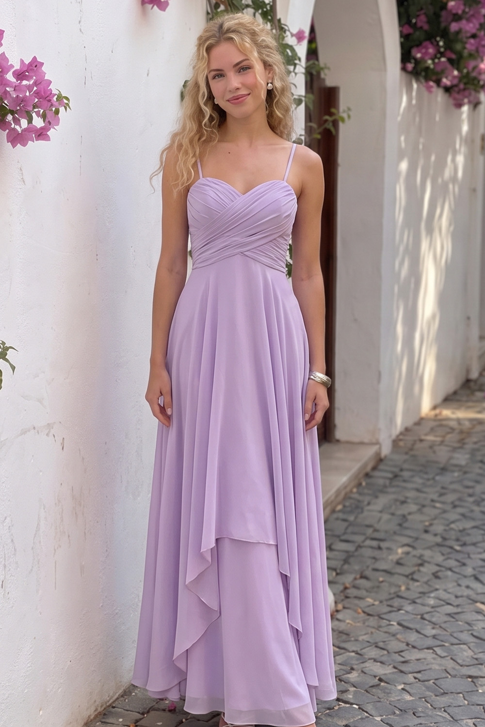 Wisteria A-Line Spaghetti Straps Ruched Long Prom Dress
