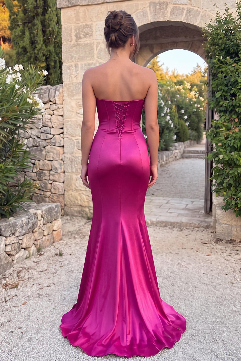 Fuchsia Satin Mermaid Sweetheart Long Prom Dress
