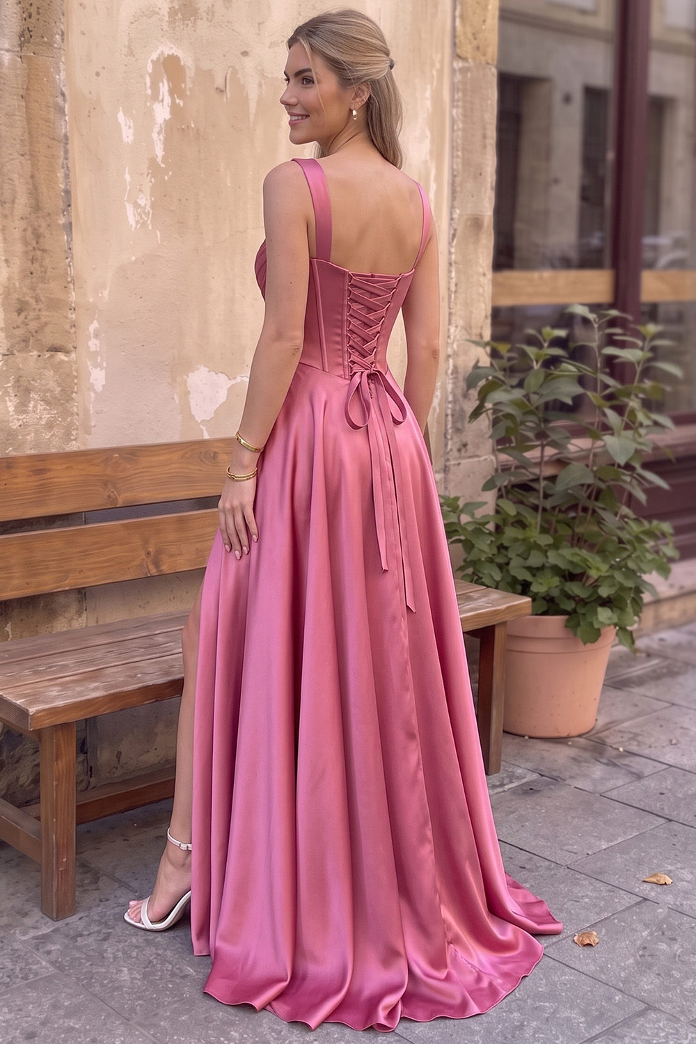 Simple Raspberry Halter Ruched A-Line Long Prom Dress