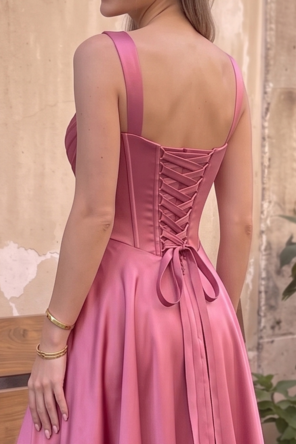 Simple Raspberry Halter Ruched A-Line Long Prom Dress