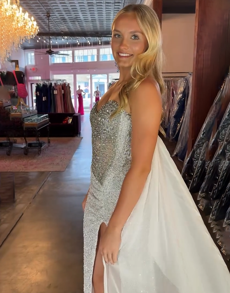 Sparkly White Mermaid Corset Sequin Long Prom Dress with Cape