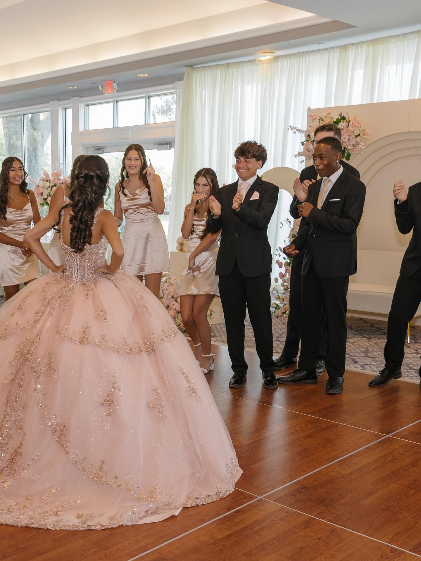 Sparkly Light Pink Appliqued Corset Long Quinceanera Dress