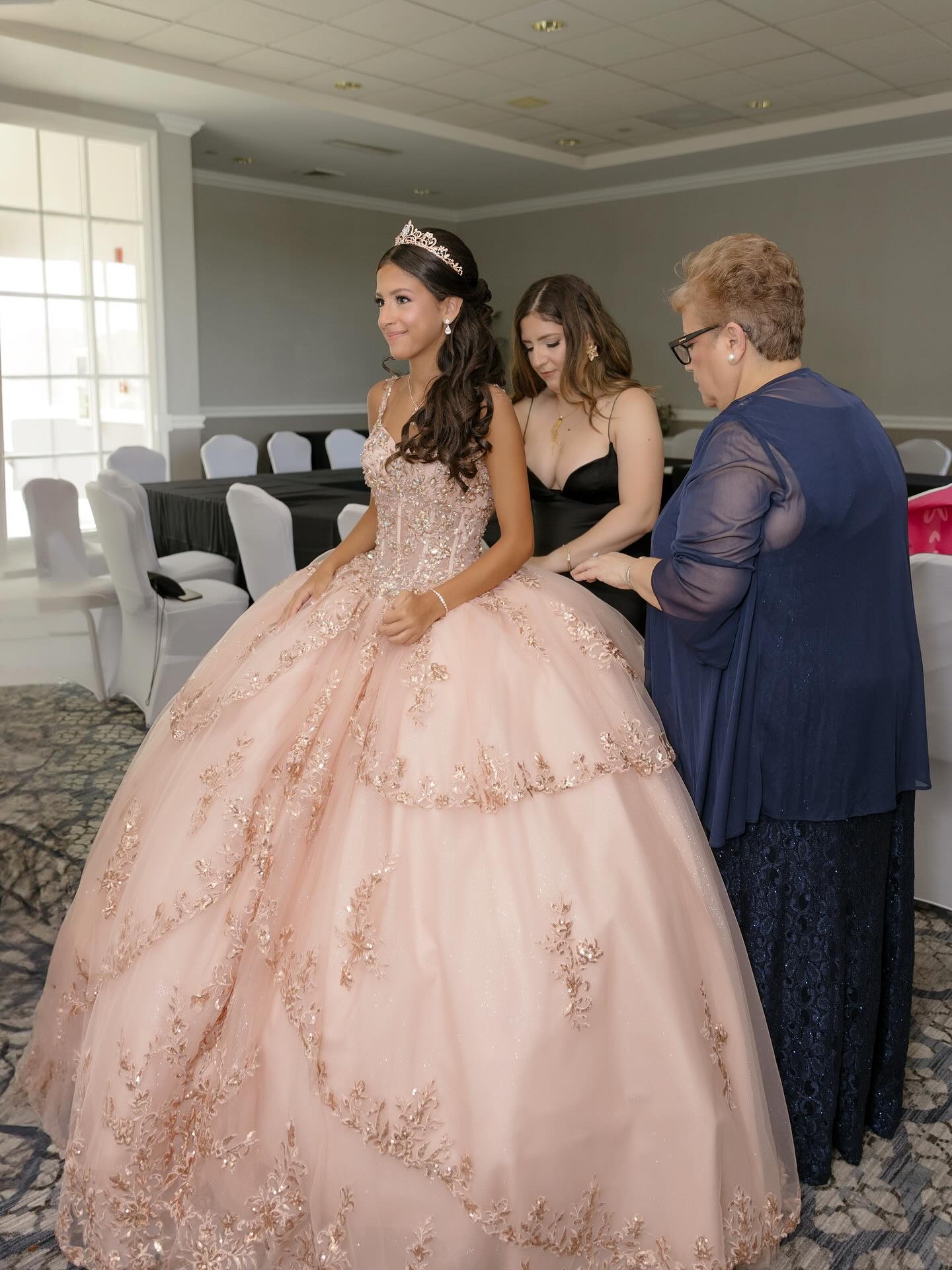 Sparkly Light Pink Appliqued Corset Long Quinceanera Dress