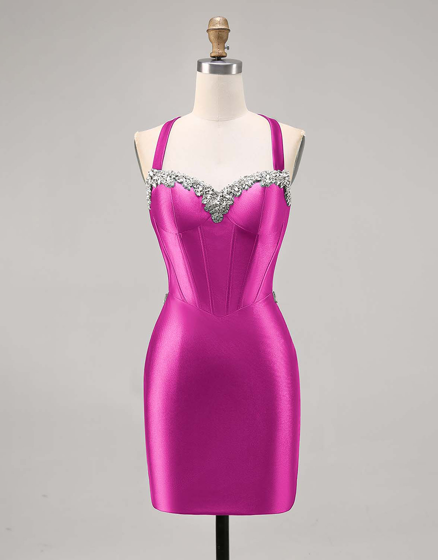 Sparkly Dark Green Tight Satin Short Corset Homecoming Dress with Beading