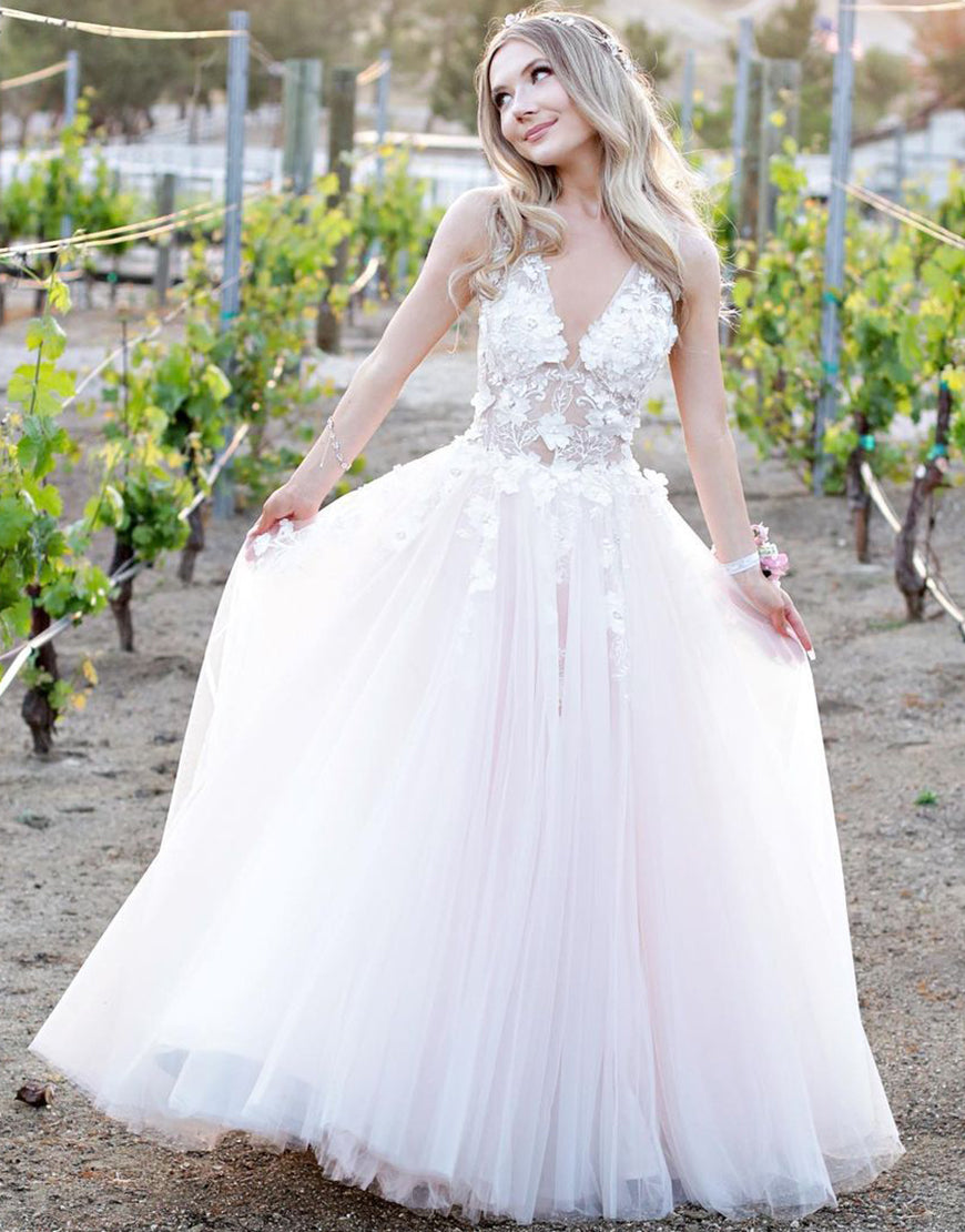 A-Line Lace Tulle Prom Dress With Appliques