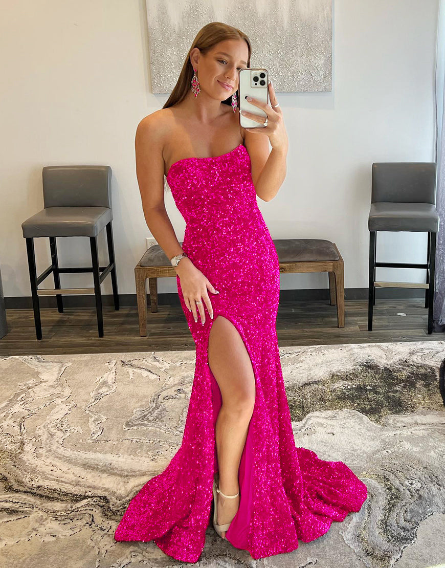 Mermaid Glitter Strapless Long Prom Dress With Sequins