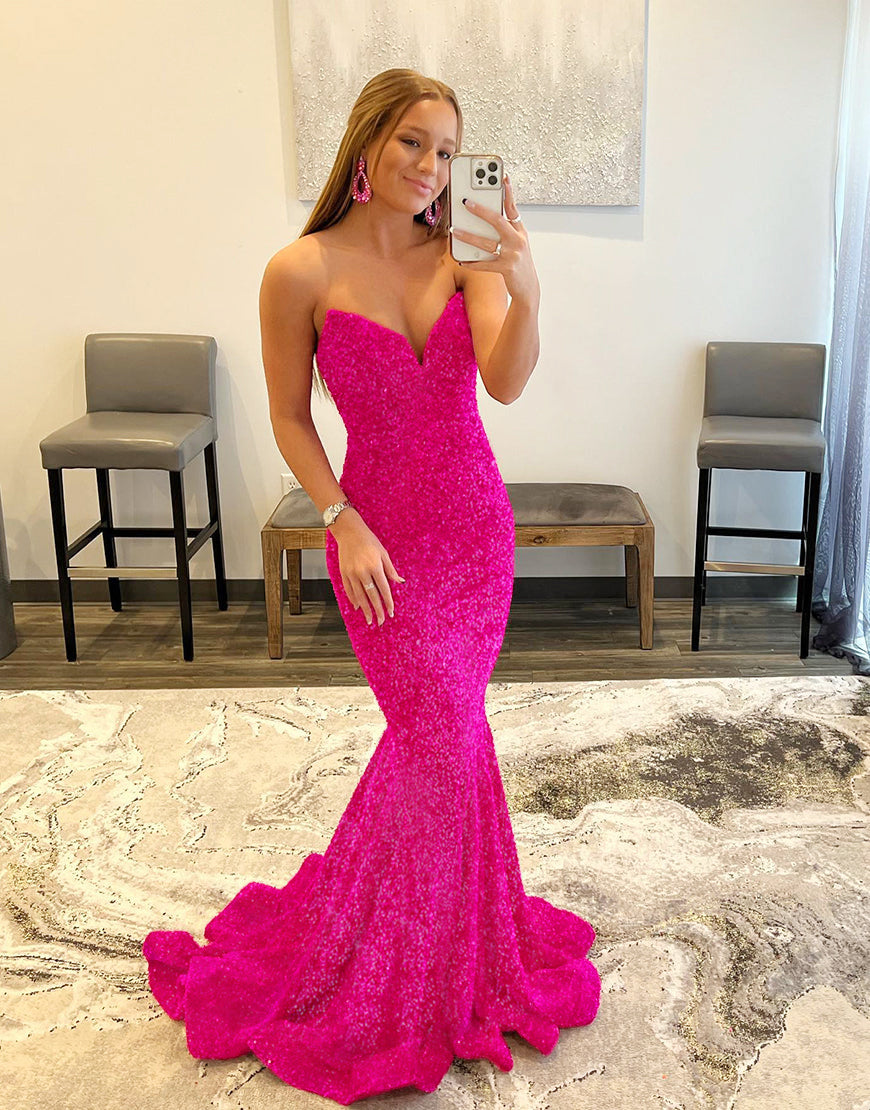 Mermaid Elegant Strapless Long Dress With Sequins