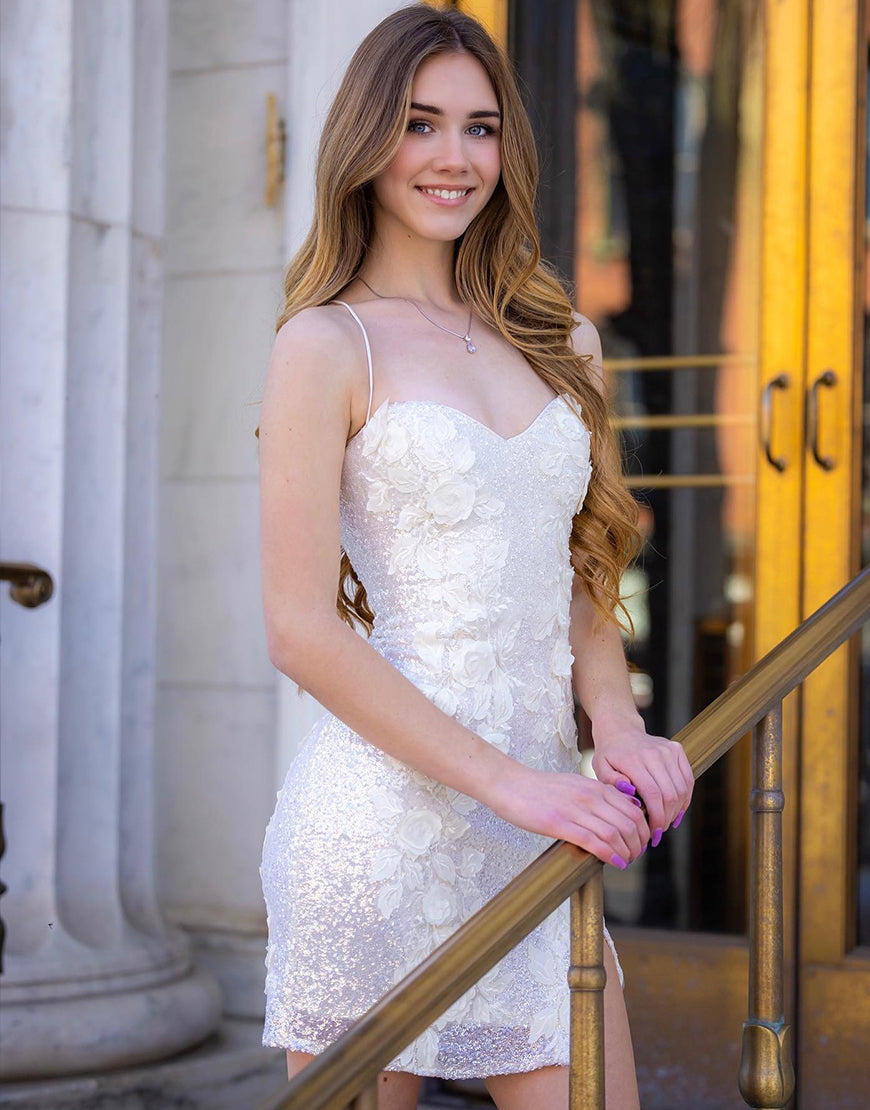 Sexy Ivory Spaghetti Straps Sweetheart Homecoming Dress With Applique