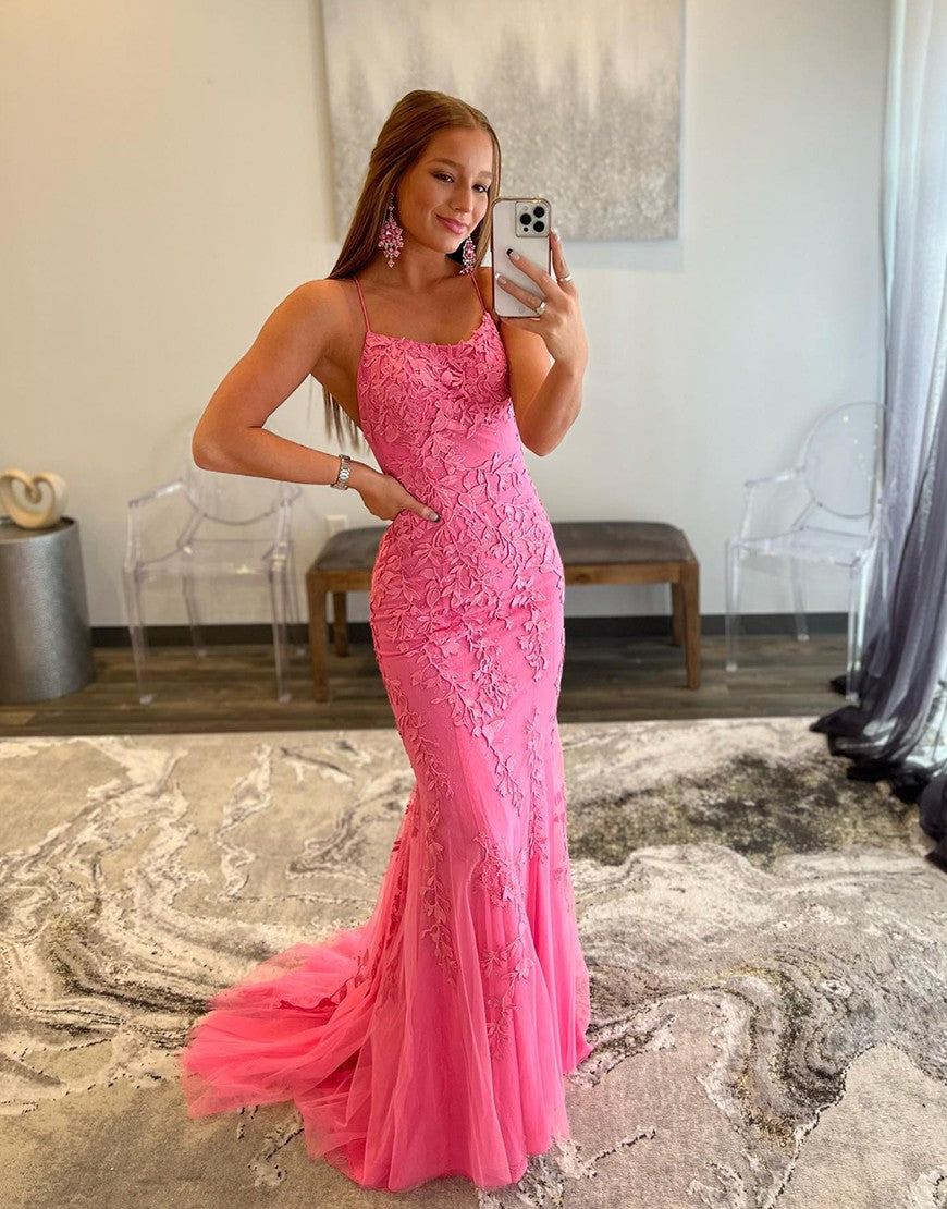 Mermaid Pink Long Prom Dress Backless Evening Dress