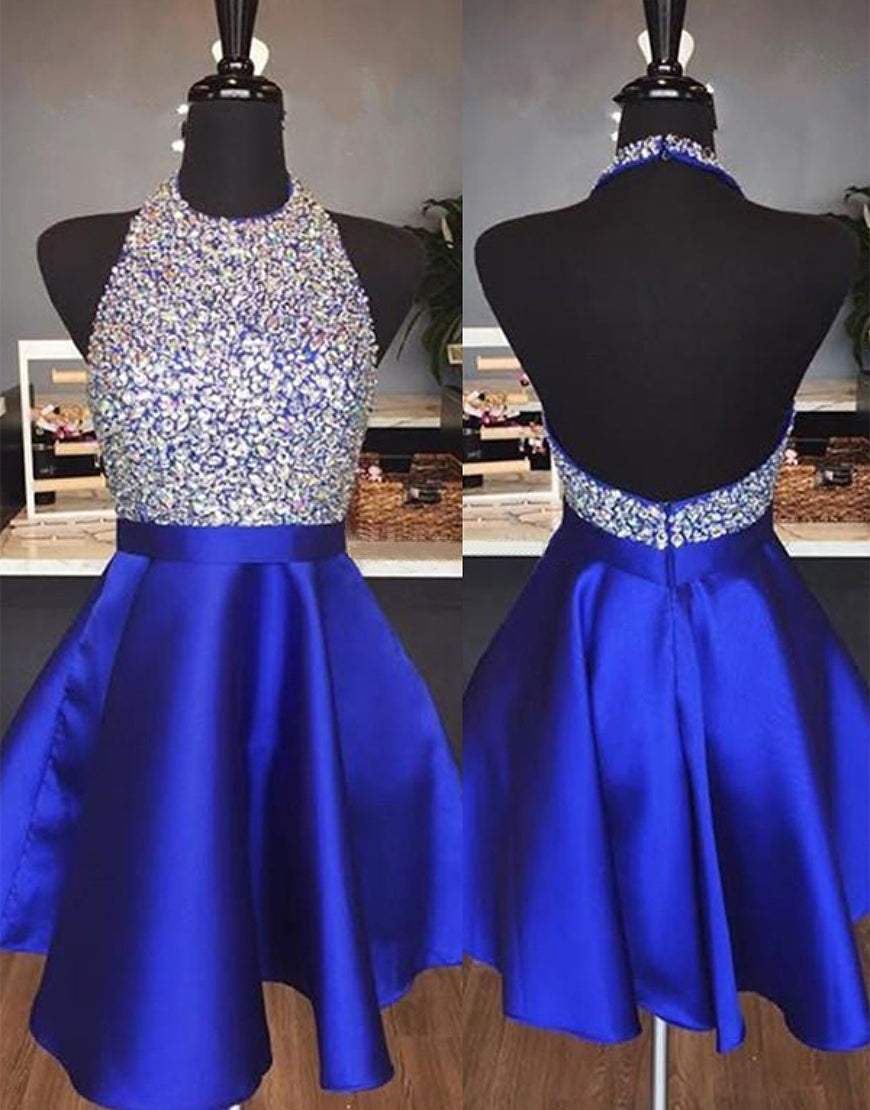 Glitter Rhinestones Navy Blue Homecoming Party Dress