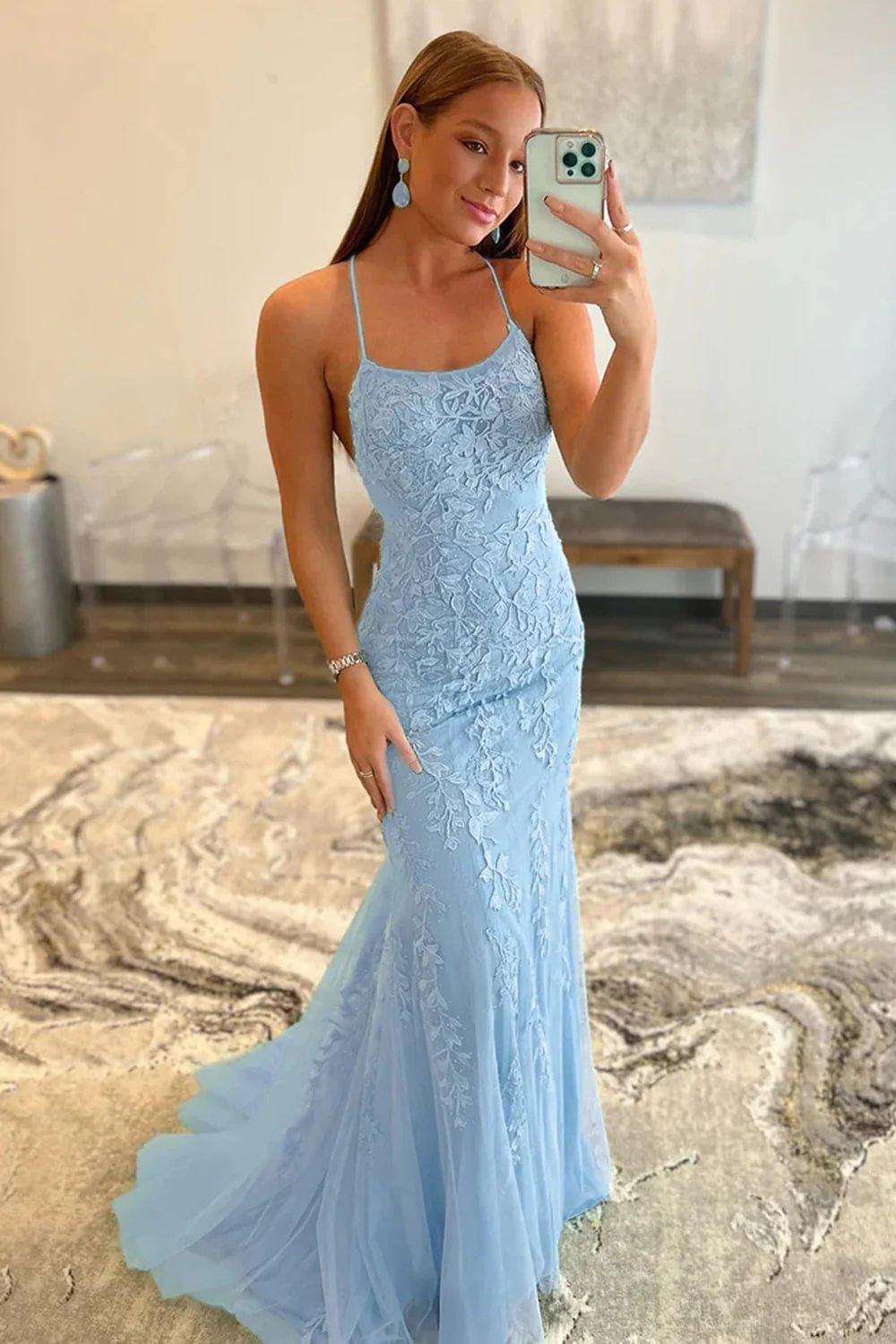 Berlinnova Mermaid Blue Long Prom Dress Backless Evening Dress