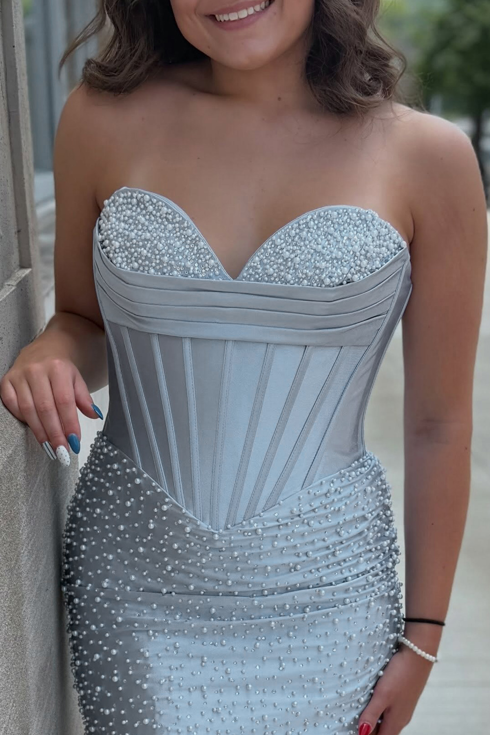 Sparkly Yellow Tight Short Strapless Corset Homecoming Dress with Pearls