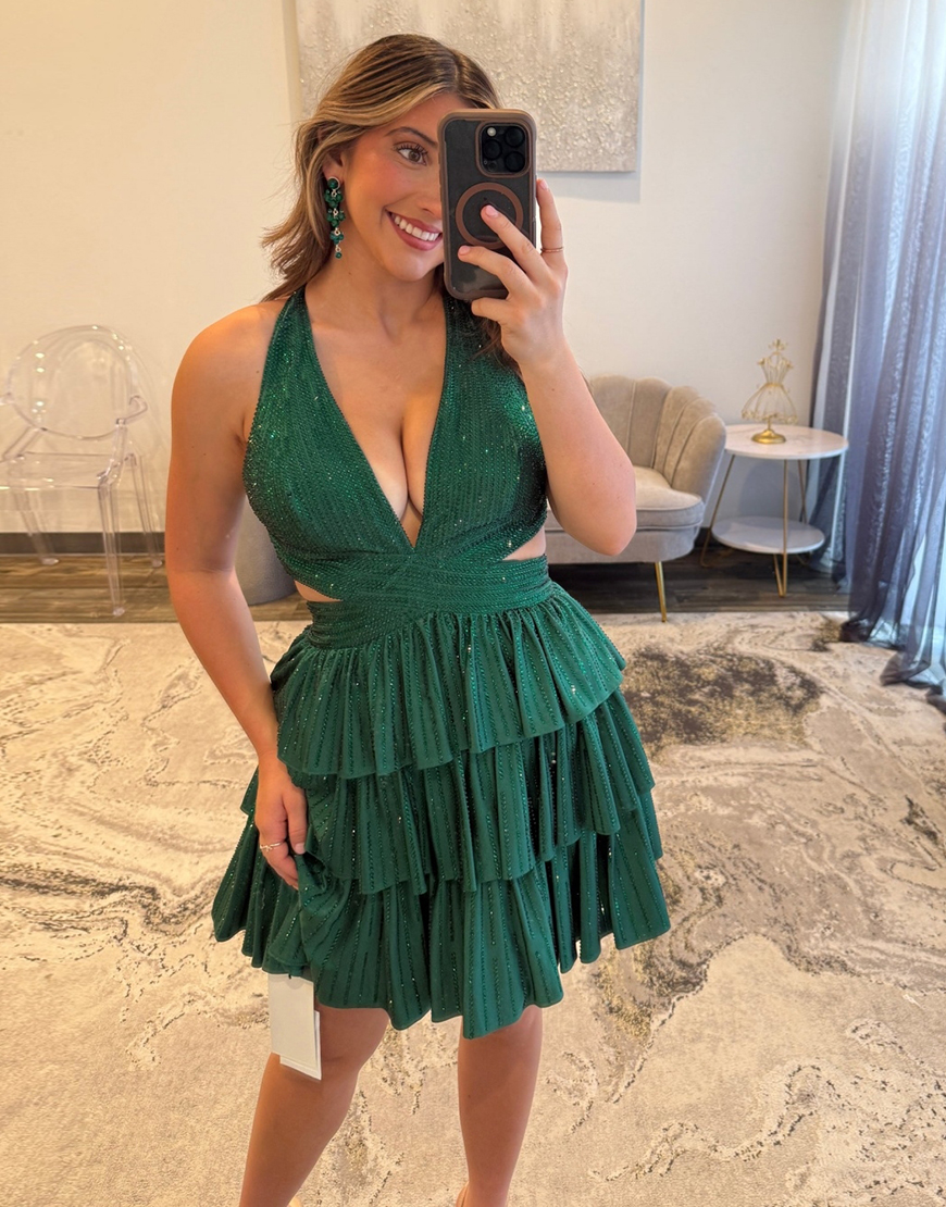 Sparkly Yellow Beaded A Line Short Homecoming Dress with Ruffles