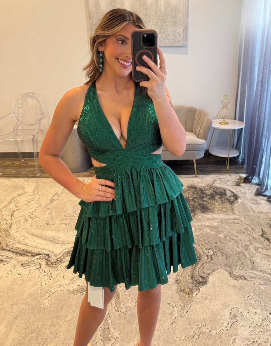 Sparkly Yellow Beaded A Line Short Homecoming Dress with Ruffles