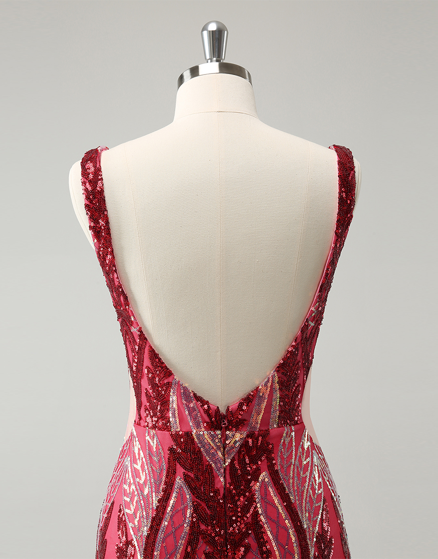 Glitter Fuchsia Sequins Bodycon Homecoming Dress