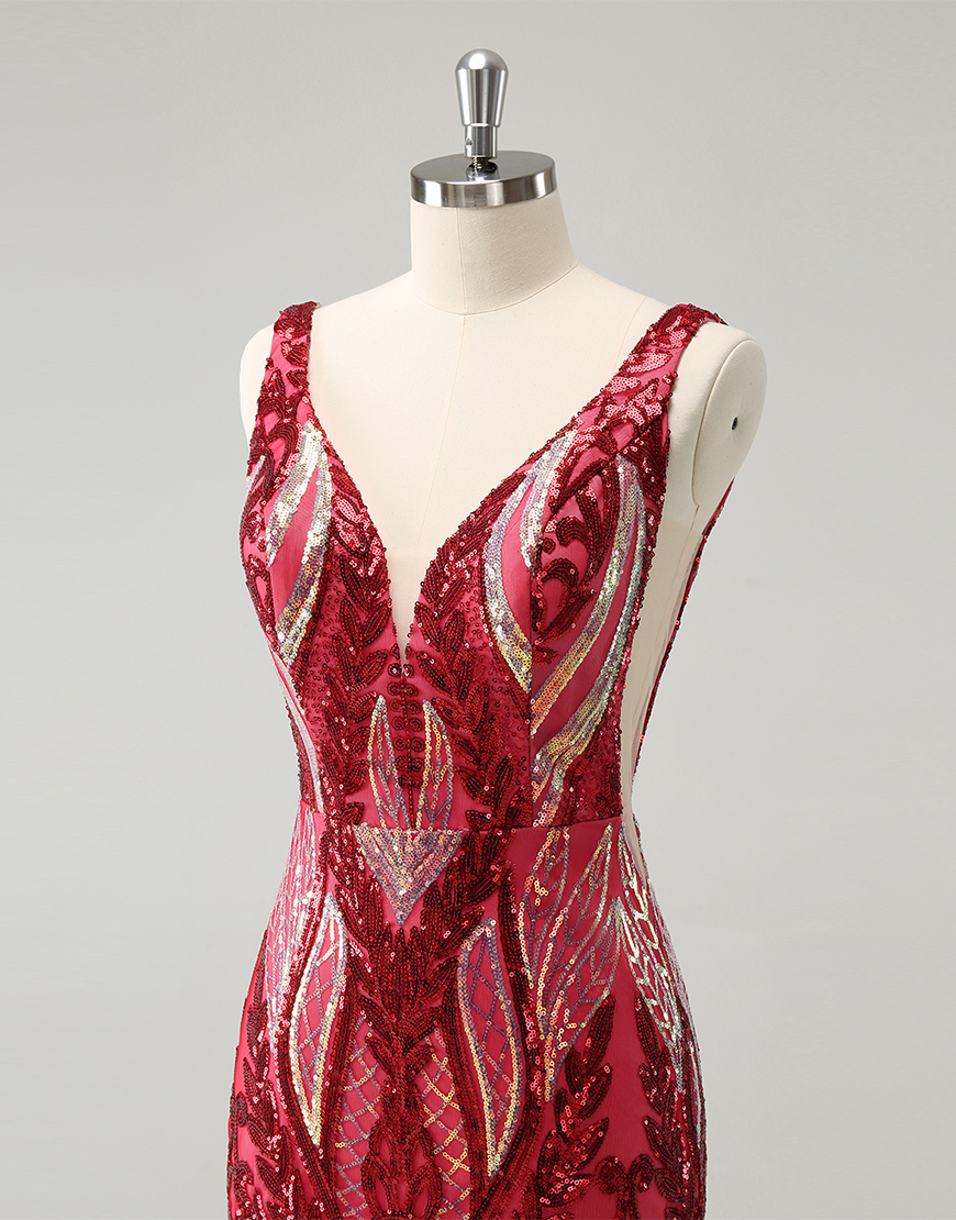 Glitter Fuchsia Sequins Bodycon Homecoming Dress