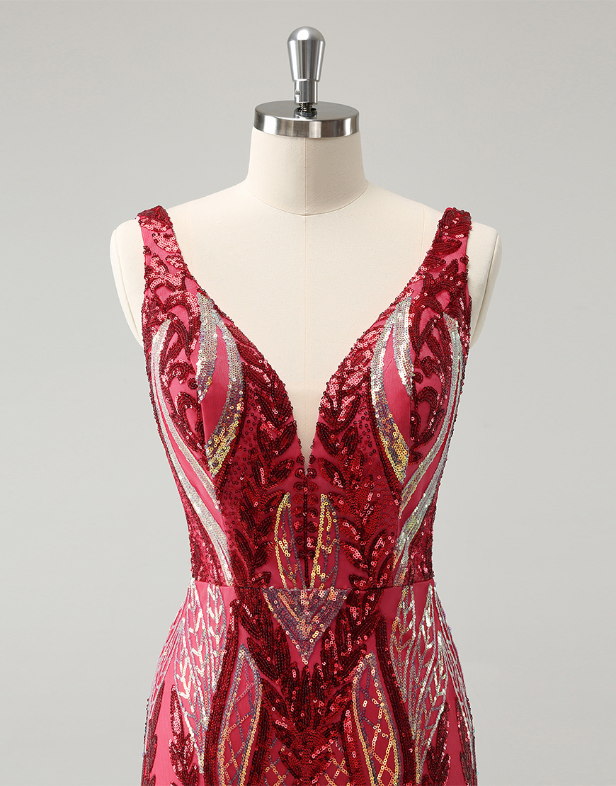 Glitter Fuchsia Sequins Bodycon Homecoming Dress