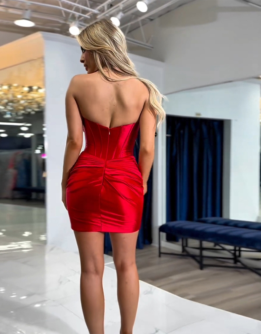 Black Strapless Tight Satin Pleating Homecoming Dress 