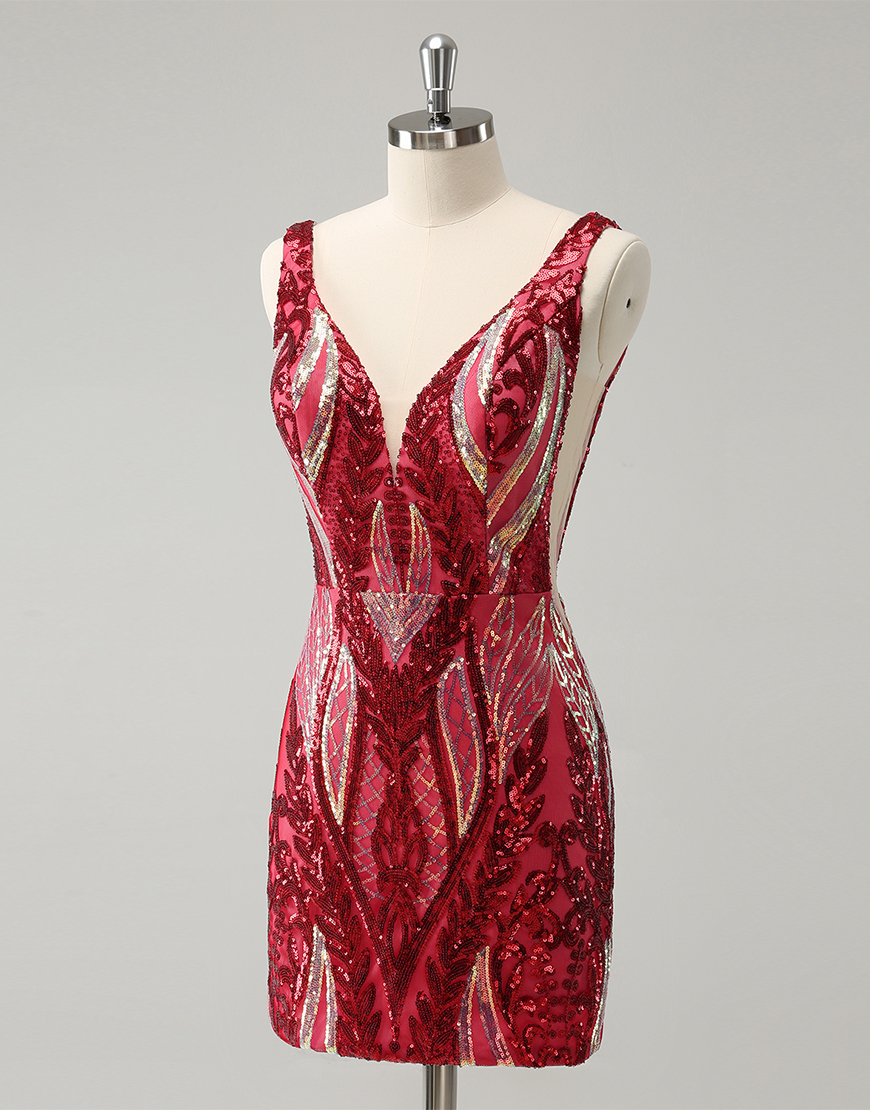 Glitter Fuchsia Sequins Bodycon Homecoming Dress