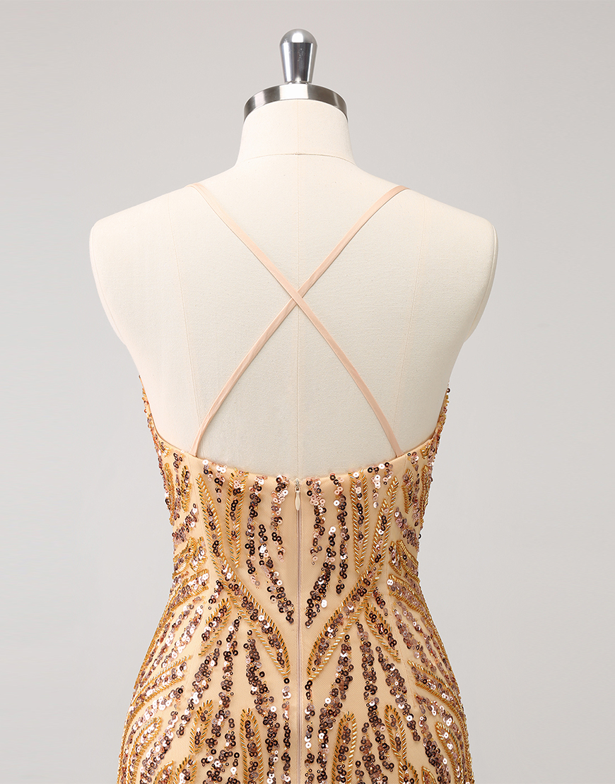 Glitter Hot Pink V Neck Sequined Tight Homecoming Dress with Tassels