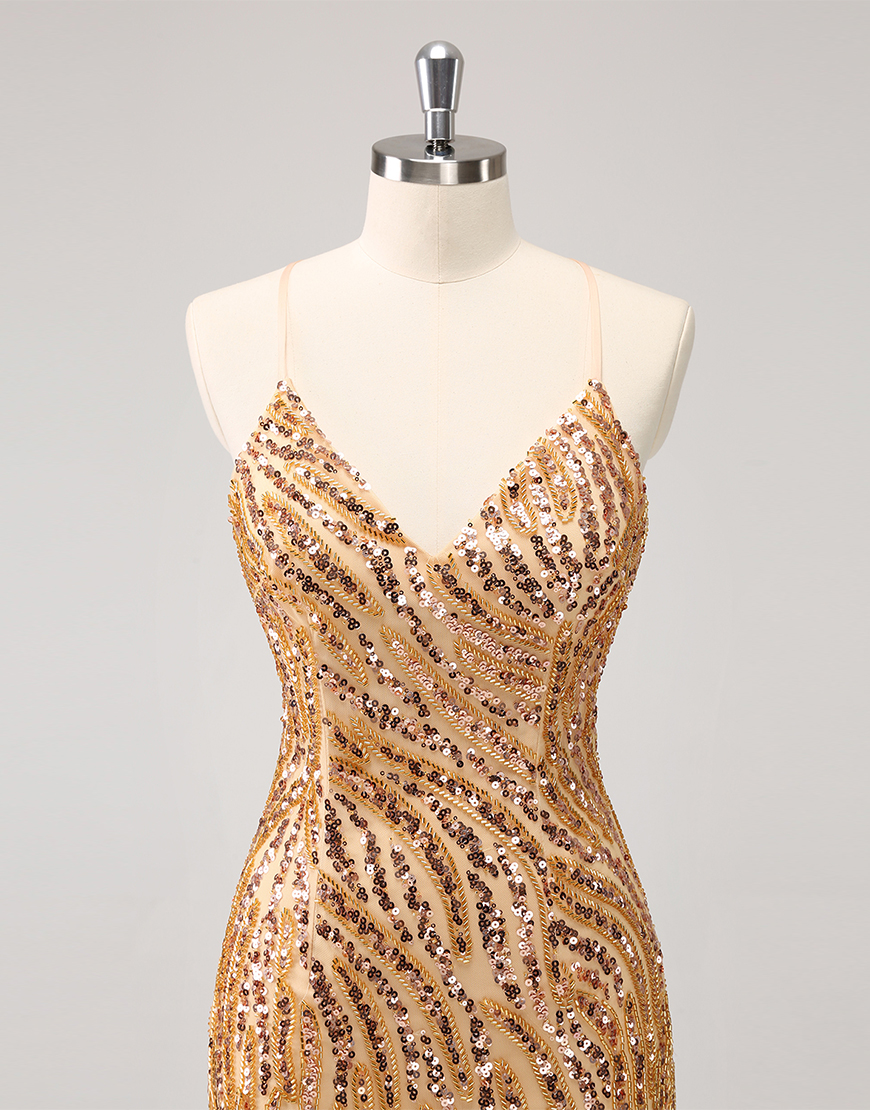 Glitter Hot Pink V Neck Sequined Tight Homecoming Dress with Tassels