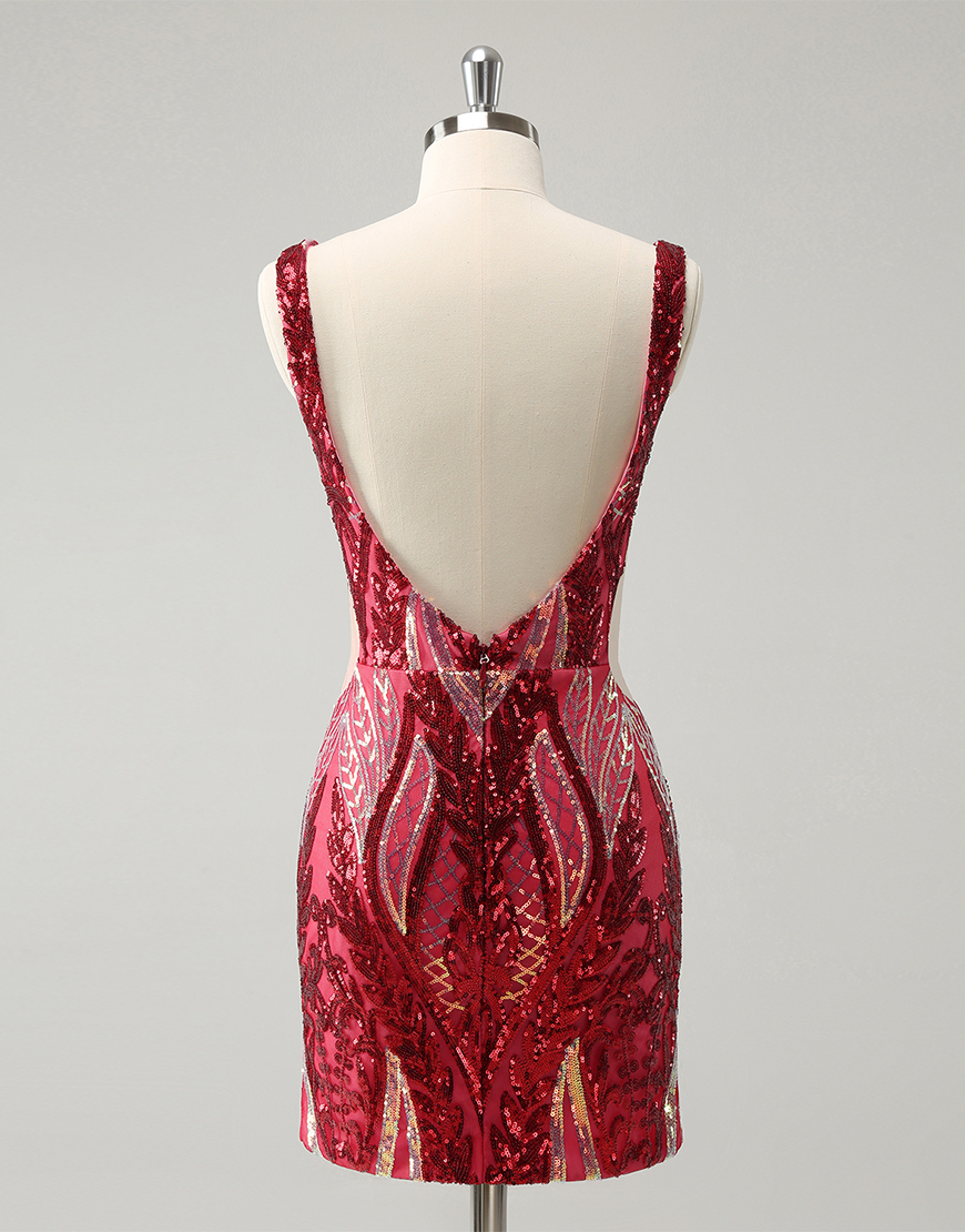 Glitter Fuchsia Sequins Bodycon Homecoming Dress