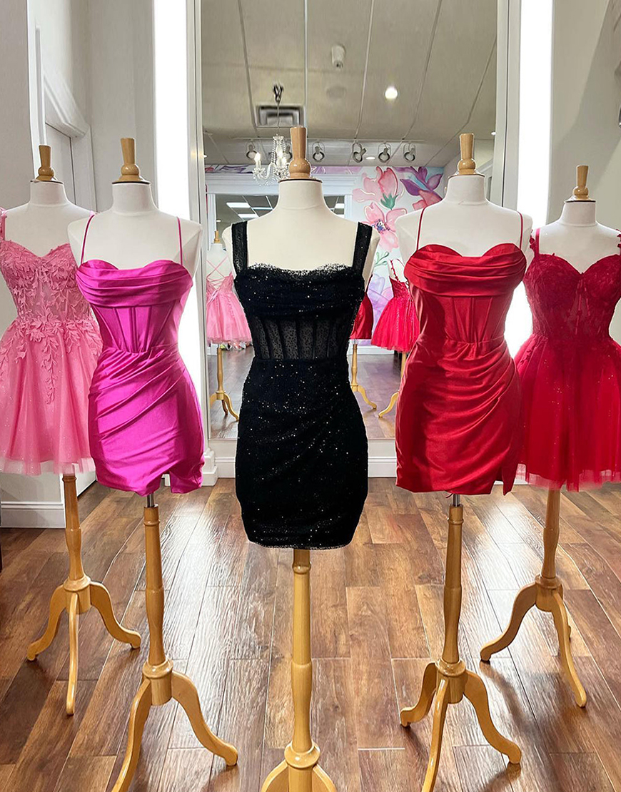 Sparkly Black Beaded Off-the-Shoulder Corset Homecoming Dress