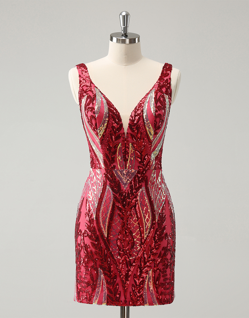 Glitter Fuchsia Sequins Tight Homecoming Dress