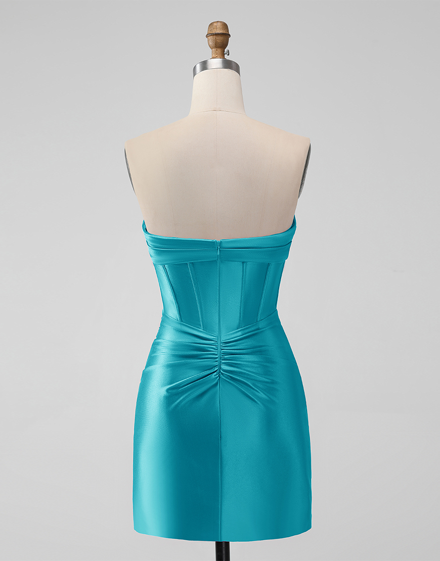 Dark Green Satin Strapless Tight Short Homecoming Dress