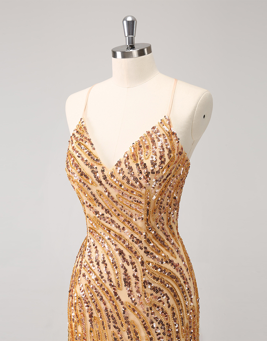 Glitter Hot Pink V Neck Sequined Tight Homecoming Dress with Tassels