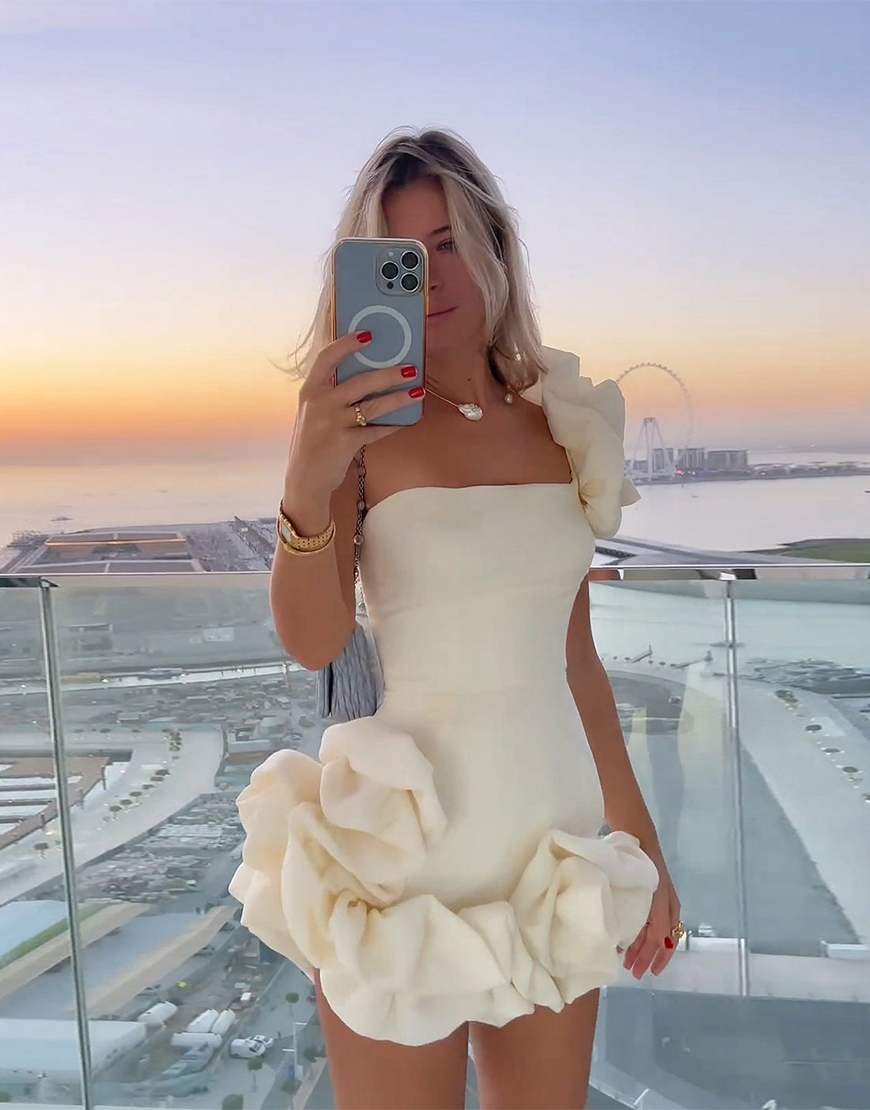  Black Tight Satin Ruffled One Shoulder Homecoming Dress 