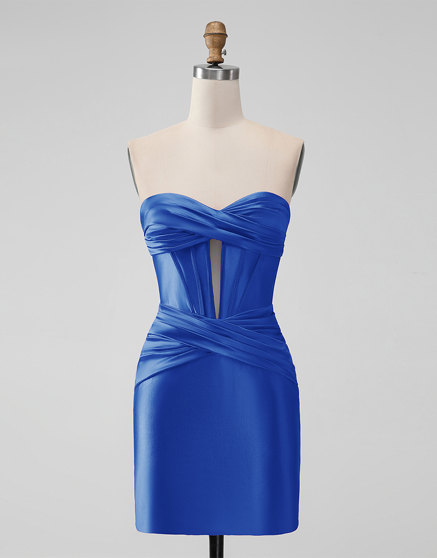 Dark Green Satin Strapless Tight Short Homecoming Dress