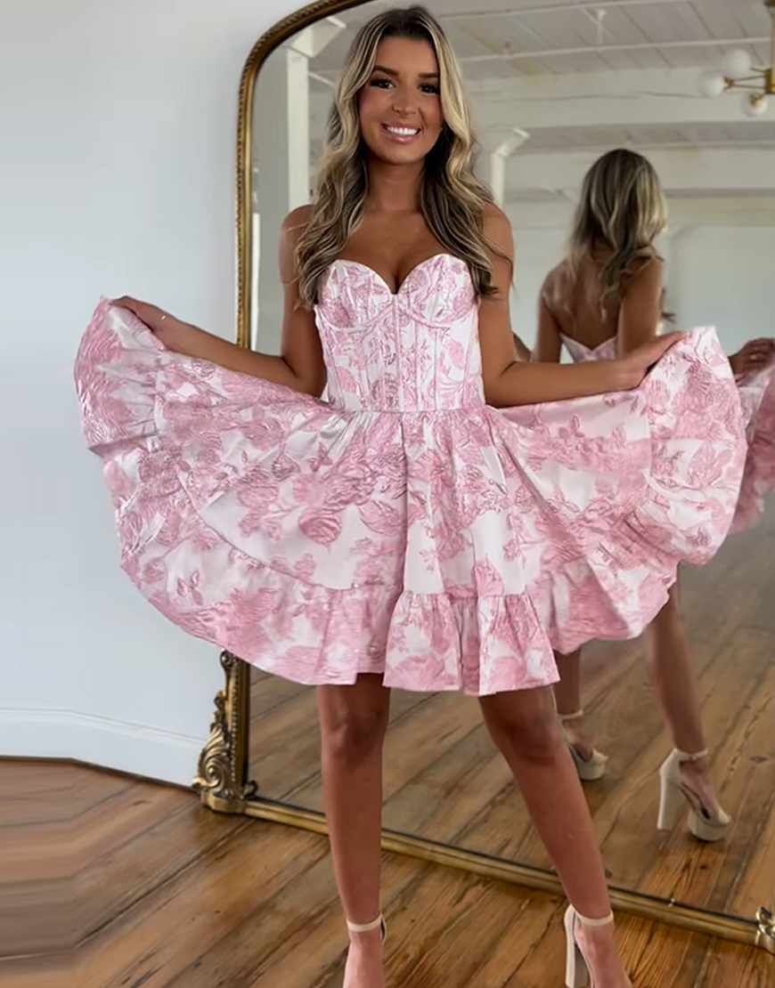 Blue A-Line Sweetheart Flowers Homecoming Dress