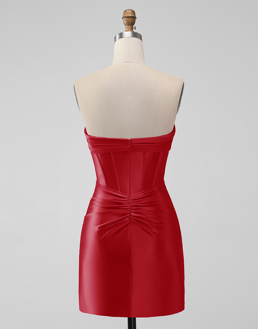 Dark Green Satin Strapless Tight Short Homecoming Dress