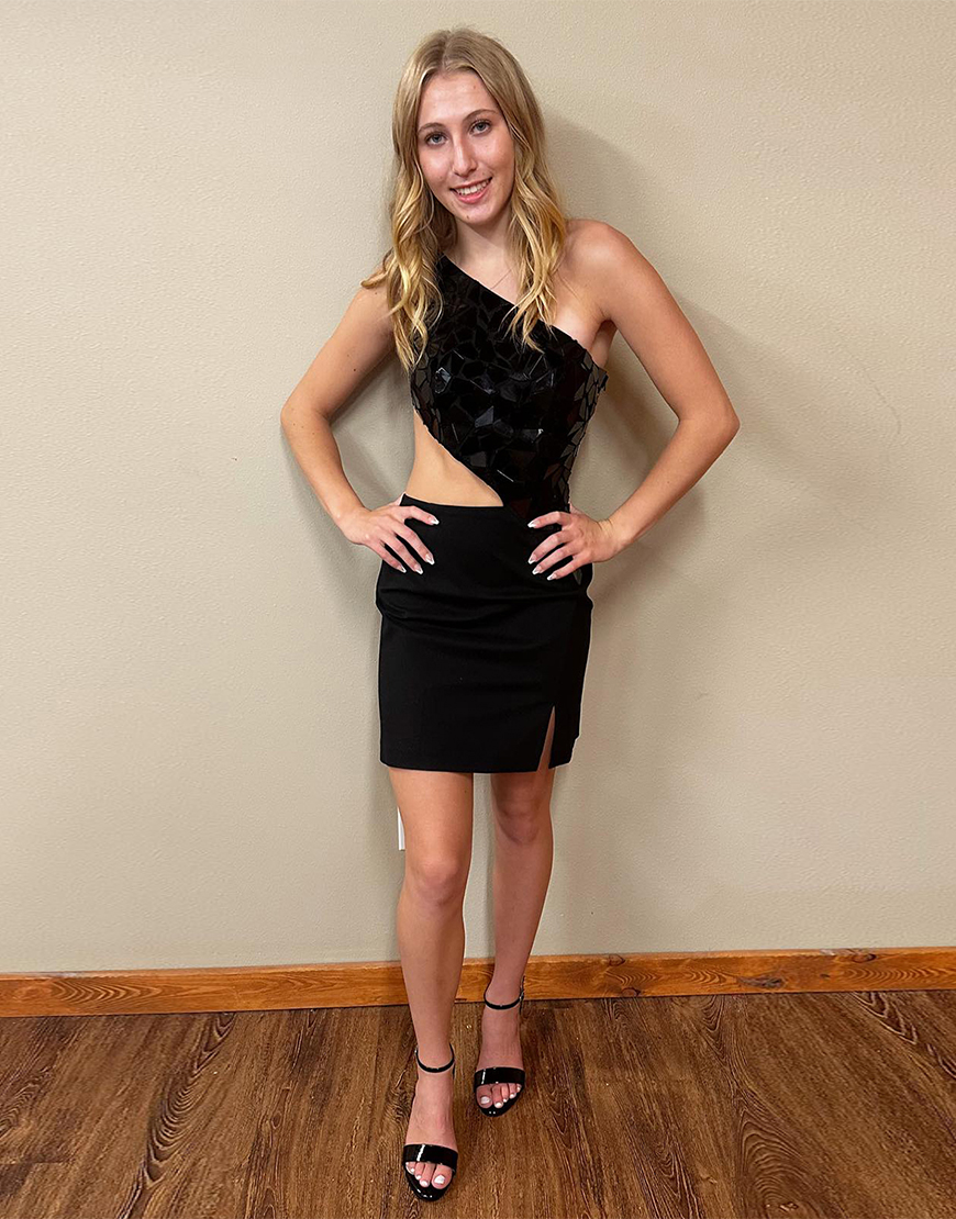 Glitter Black Mirror One Shoulder Satin Homecoming Dress