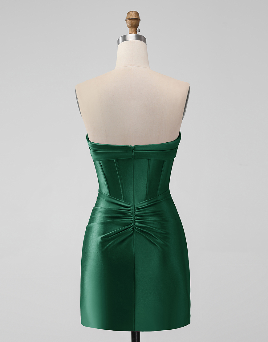 Dark Green Satin Strapless Tight Short Homecoming Dress