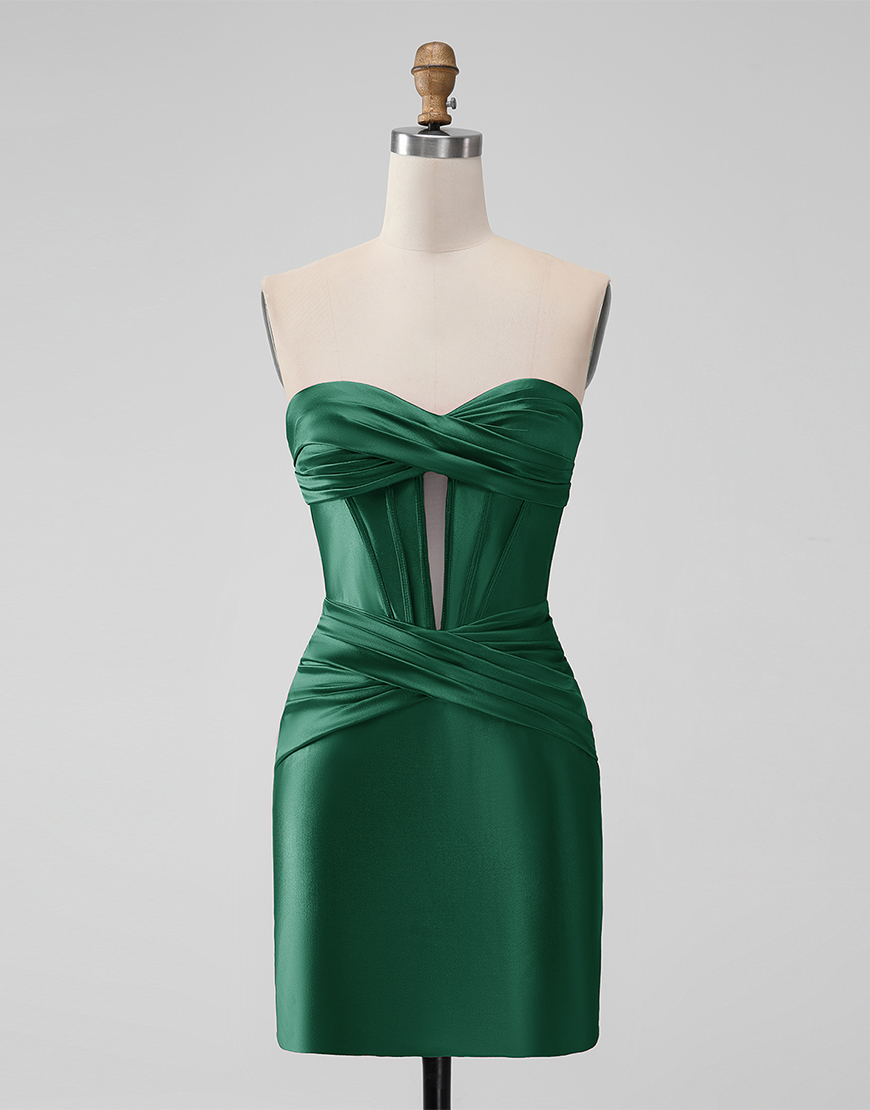 Dark Green Satin Strapless Tight Short Homecoming Dress