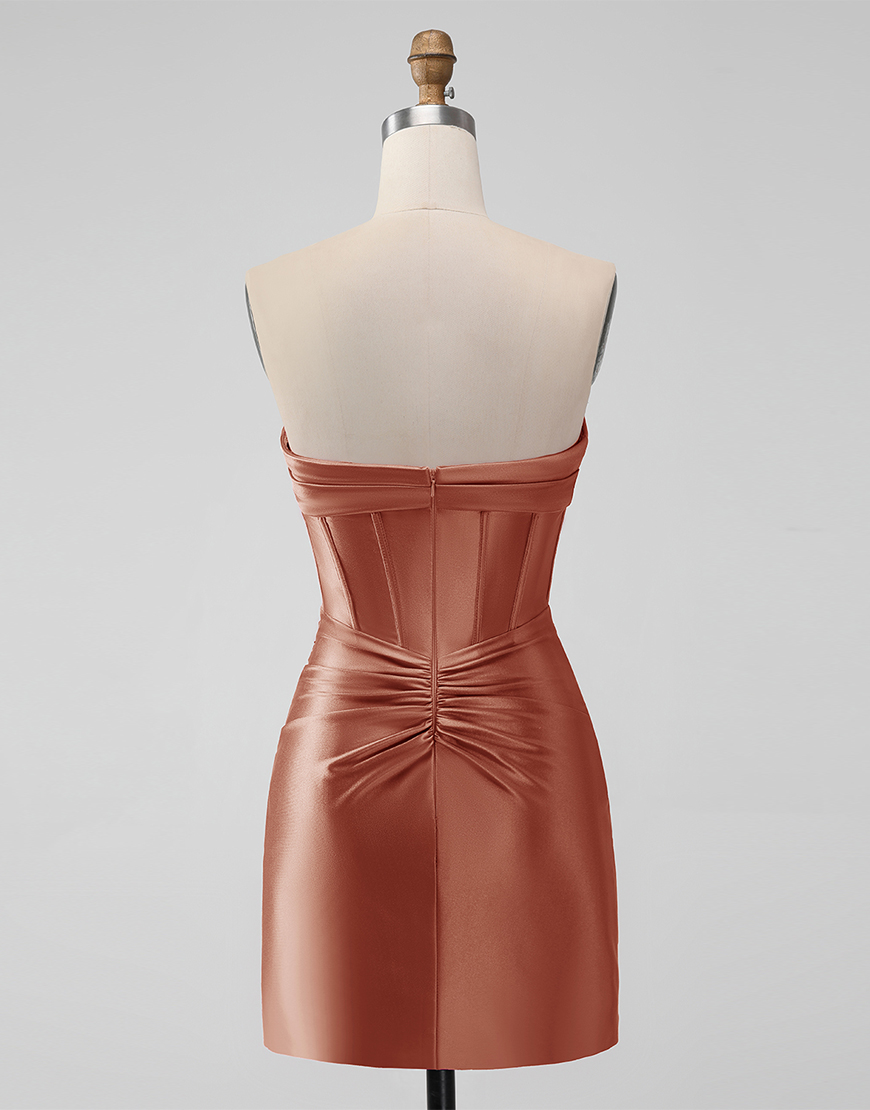 Dark Green Satin Strapless Tight Short Homecoming Dress