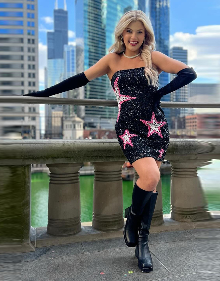 Glitter Black Sequins Strapless Tight Homecoming Dress with Stars