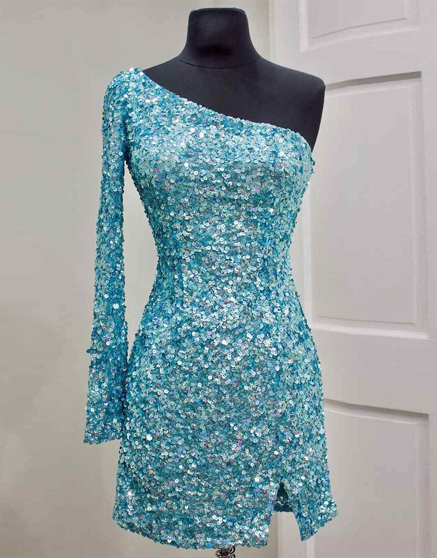 Sexy Glitter One-Shoulder Sequins Homecoming Dress Party Dress