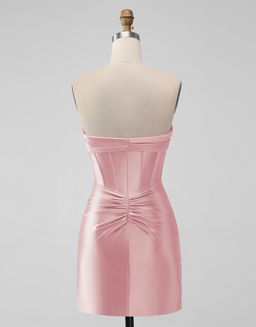 Dark Green Satin Strapless Tight Short Homecoming Dress