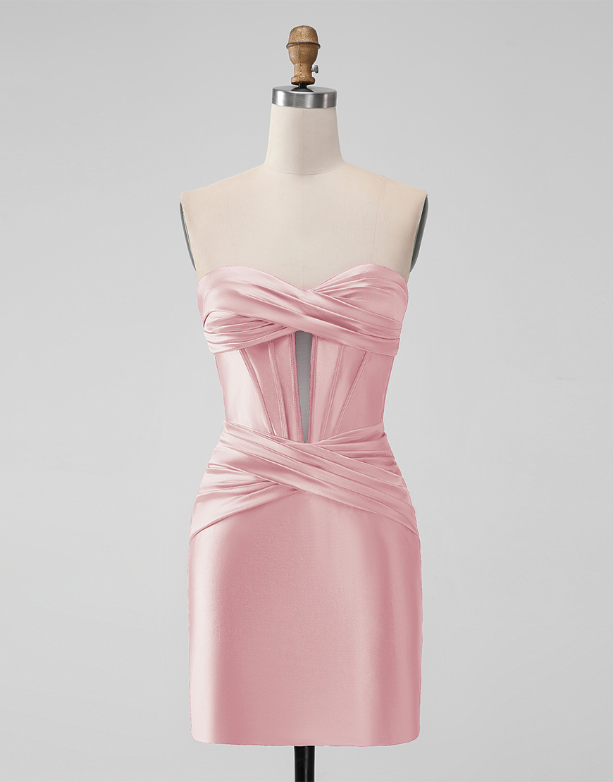 Dark Green Satin Strapless Tight Short Homecoming Dress