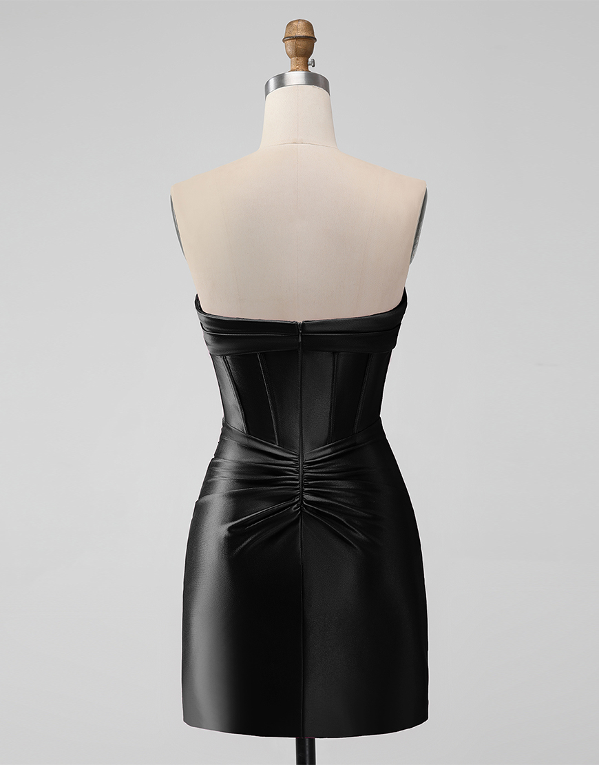 Dark Green Satin Strapless Tight Short Homecoming Dress