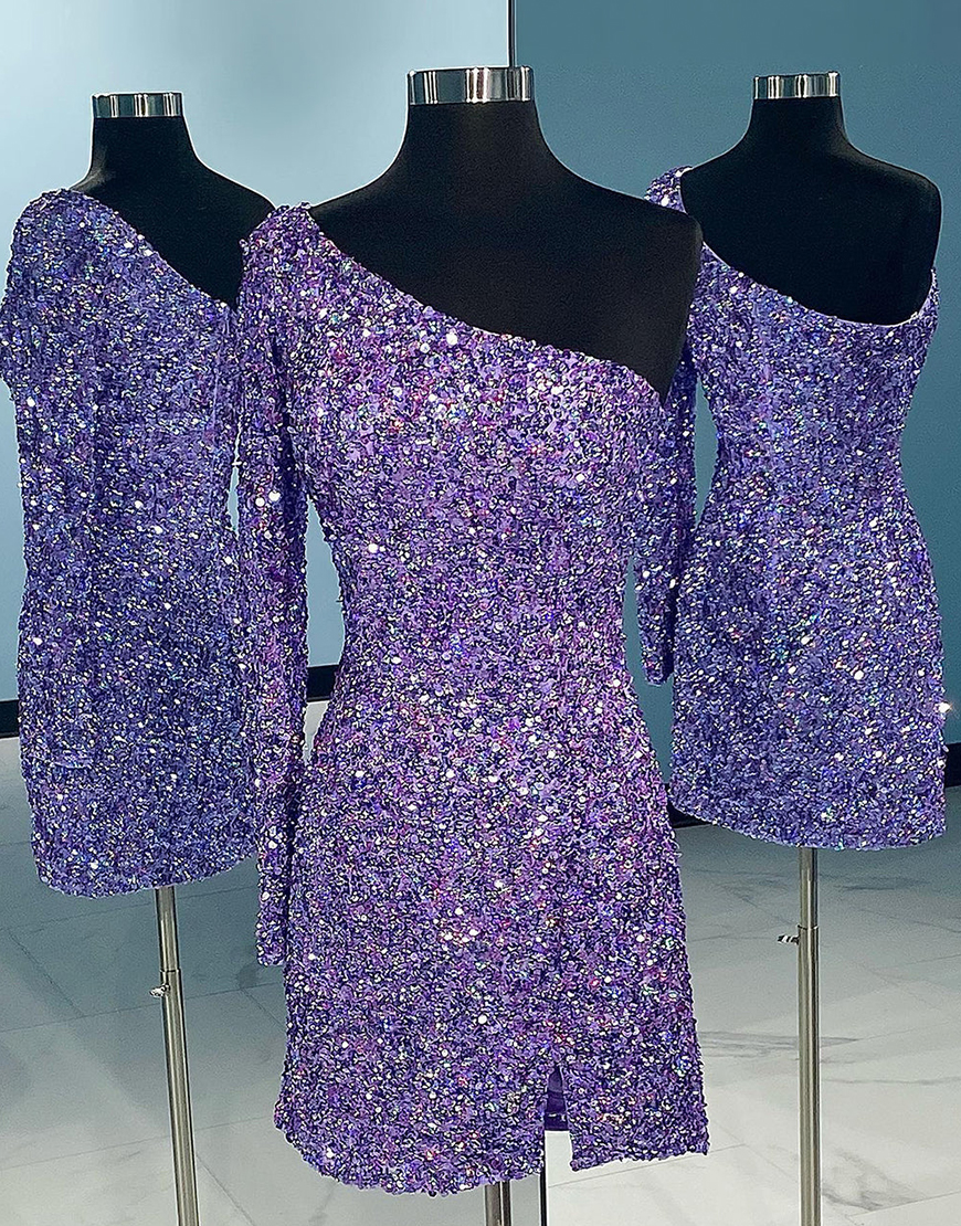 Sexy Glitter One-Shoulder Sequins Homecoming Dress Party Dress