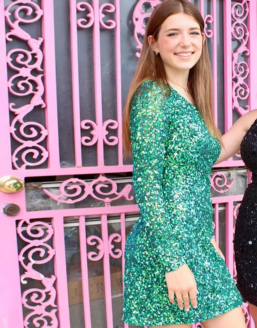 Sexy Glitter One-Shoulder Sequins Homecoming Dress Party Dress