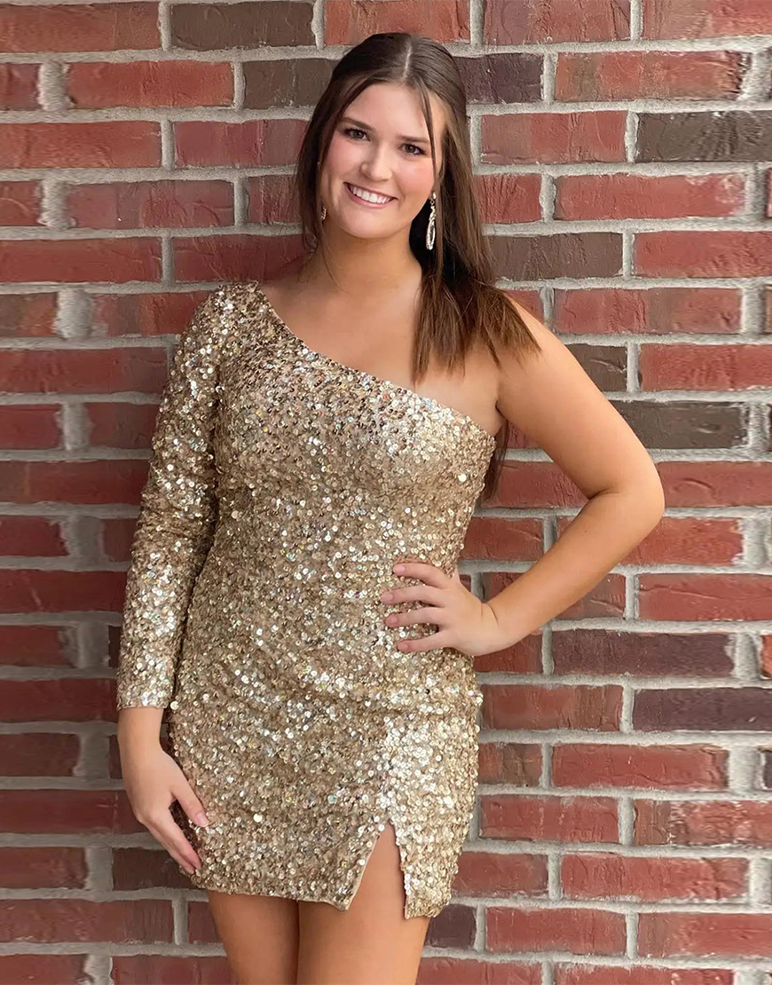 Sexy Glitter One-Shoulder Sequins Homecoming Dress Party Dress
