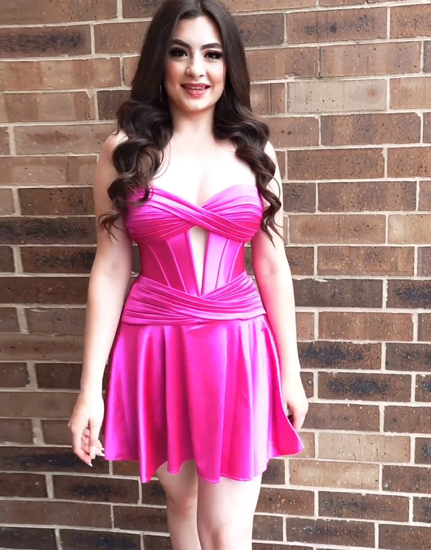 Burgundy A-Line Strapless Satin Homecoming Dress 